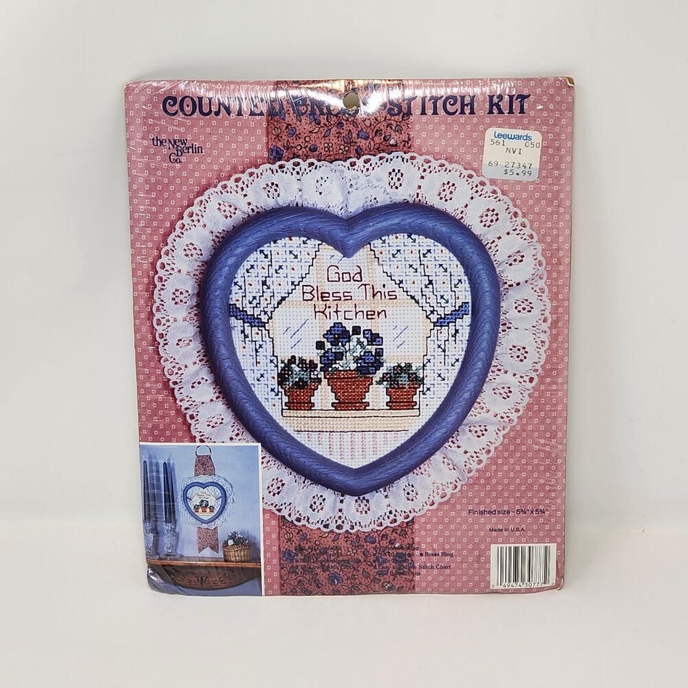 New Berlin Counted Cross Stitch Kit God Bless This Kitchen Heart Craft Sealed